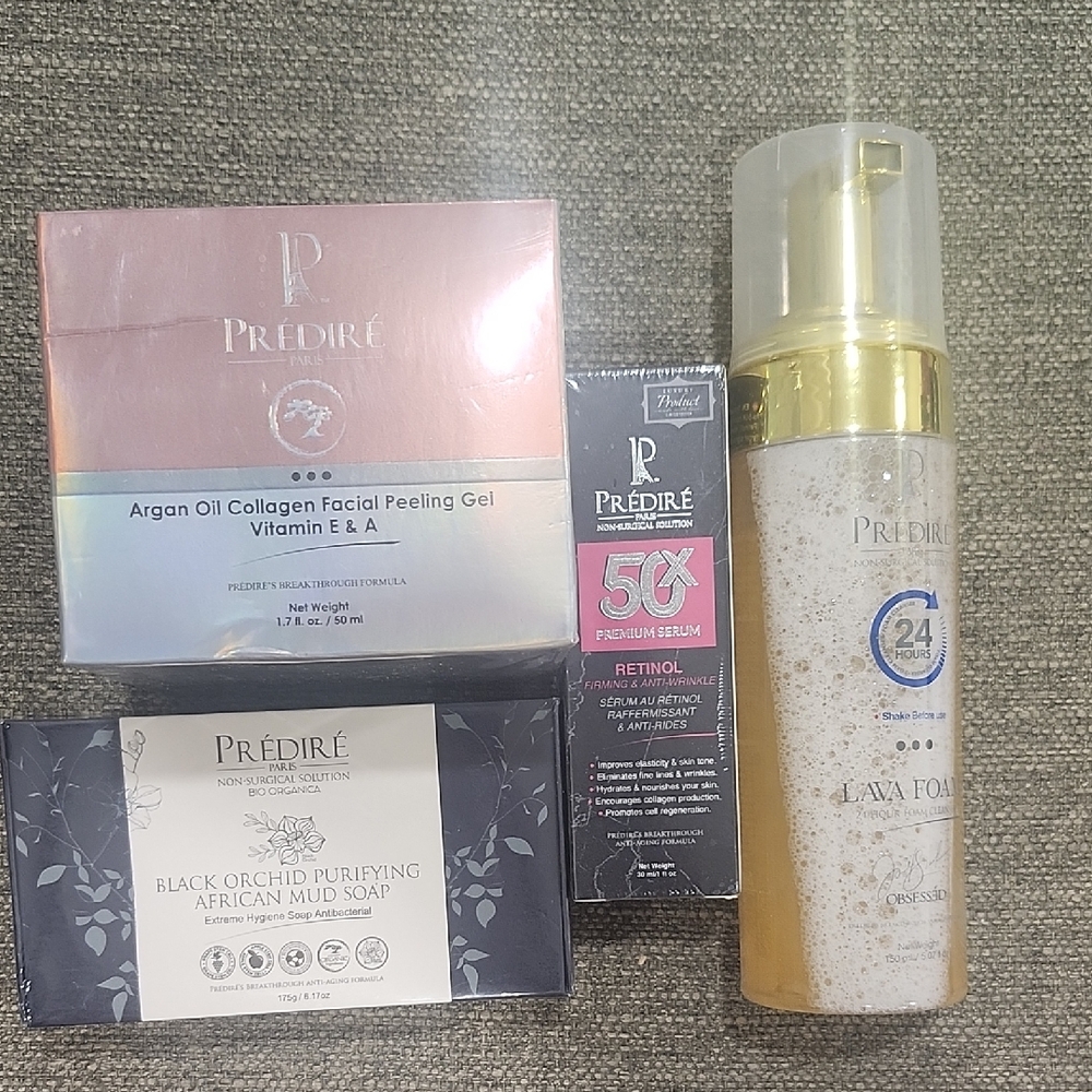 Gold Lava Foam Cleanser, 50x Retinol Serum, Peeling Gel, African Mud Soap